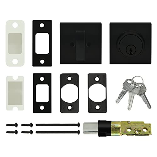 Image of Nuk3y Hulk Series Lever Door Handle Slim Square Modern Contemporary Lever Set (Deadbolt [Single Cylinder], Matte Black)