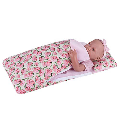 Rakki Dolli Baby Doll Sleeping Bag Set Sweet Dream Bed Dolls Sleepover Bag with Side Zipper (Pink Rose)