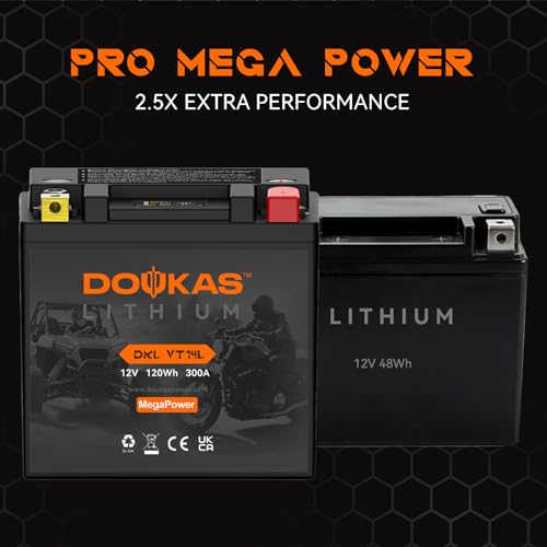 Image of DKL VT14L 10Ah Extreme Capacity Lithium V-twin Battery, Replacement for YTX14L-BS, Heavy Duty Powersport Battery Designed for Harley Davidson & Sportster Iron 883, Powersports