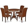 East West Furniture ANEN5 MAH 66 5 Piece Dining Set Includes a Round Dining Room Table with Pedestal and 4 Brown Faux Faux Leather Upholstered Parson Chairs 36×36 Inch Mahogany