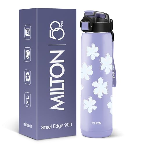 Image of Milton Steel Edge 900 Thermoware Water Bottle 600 ml with One Touch Safety Lock & Twin Lid Sip or Gulp,Long Hours Hot & Cold,Leak Proof,ISI Certified,Vacuum Insulated,for Office,Gym,School, Lavender