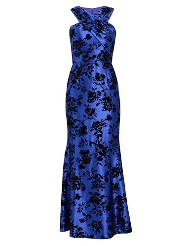 Gina Bacconi Women's Sleeveless Floral Maxi Dress Cocktail, Royal/Black, 22