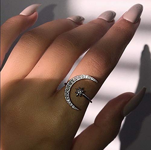 Adjustable Ring Open Rings For Women Girls Fashion Jewelry For Birthday Christmas Gift For Girlfriend Gold Sliver Plate Moon Rings Set For Mom Nana Sister #TOP6