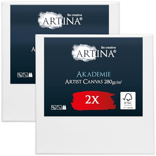 Artina Set de 2 Lienzos para Pintar 70x70 cm – 100% Algodón 280g/m² – Lienzo Blanco para Pintar con Bastidores de Madera FSC® Canvas Tela Akademie