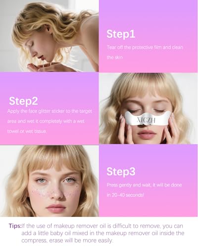 Image of XICZH Glitter Freckles, Purple Temporary Face Tattoos Stickers, Body Face Glitter for Women Girls, Country Concerts Singer Festival Rave Accessories (Purple - 10 pcs)