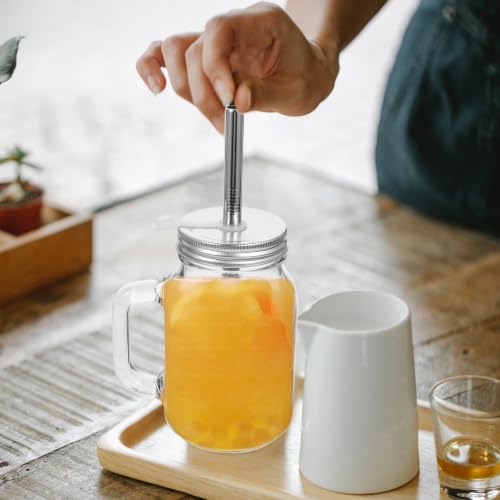 Botellas de vidrio para leche en desayunos familiares con base plana estable y pajitas juego de 2 7