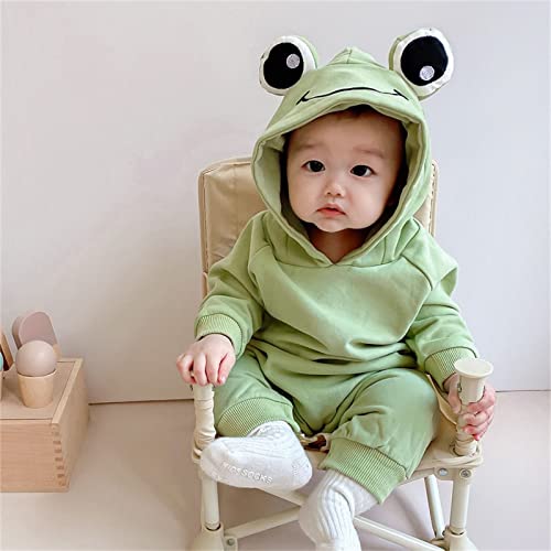Baby Boy Girl Hooded Jumpsuit 3D Frog Cosplay Costume Long Sleeve Romper Loose-Fit Solid Playsuit (Green, 12-18 Months) #TOP4