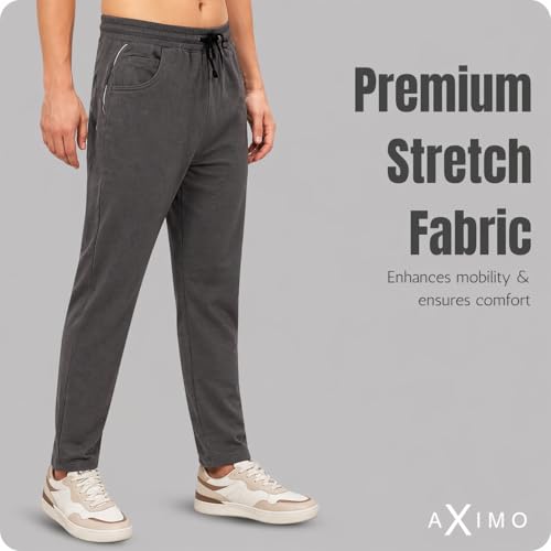 Image of Men Denim Track Pants Slim Fit Joggers Elastic Waistband Drawstring Stretchable Fabric Casual Lounge Travel Pants with Side Pockets Stylish Streetwear Jogger Pants for Men