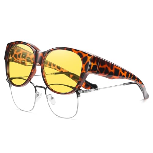 HAOLOTA Night Vision Driving Glasses Women Fit Over Glasses Anti Glare Polarized Nighttime Yellow Lens