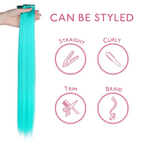Image of WENNALIFE 12 PCS Teal Hair Extensions Clip in, Colored Clip in Hair Extensions for Kids Highlights Rainbow Hair Clips for Girls Synthetic Straight Pop-up Style Colorful Festival Girls Hair Accessories