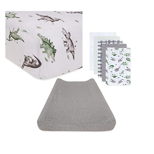 Image of Burt's Bees Baby Unisex Baby Gift Set - Crib Sheet, Changing Pad Cover & Burp Cloths, 100% Organic Cotton Essentials Bundle