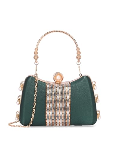 Image of TOOBA Handicraft Women's Beautiful Bling Box Clutch Bag | Evening Bag, Bridal Purse & Party Handbag | Wedding & Special Occasion Clutch (Chatai Side Pearl)