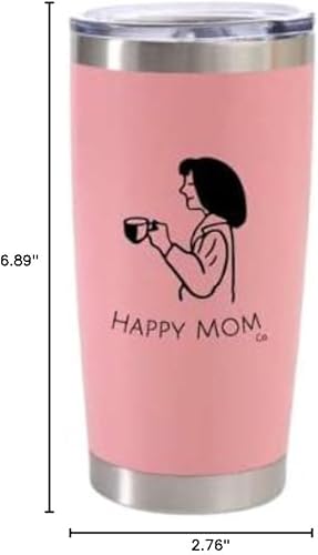 Miniatura 1 de Happy Mom Co. Vaso de acero inoxidable de 20 onzas con aislamiento al vacío de doble pared con tapa (rosa)