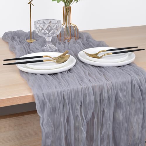 Chemin de table sans repassage en gaze gris clair pour déco rapide - 5