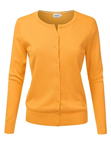 NINEXIS Womens Long Sleeve Button Down Soft Knit Cardigan Sweater L, Awocal0210_mustard