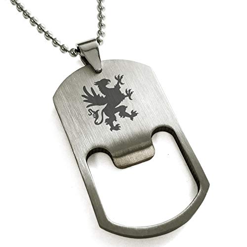 Stainless Steel Grandiose Griffin Bottle Opener Dog Tag Pendant Necklace