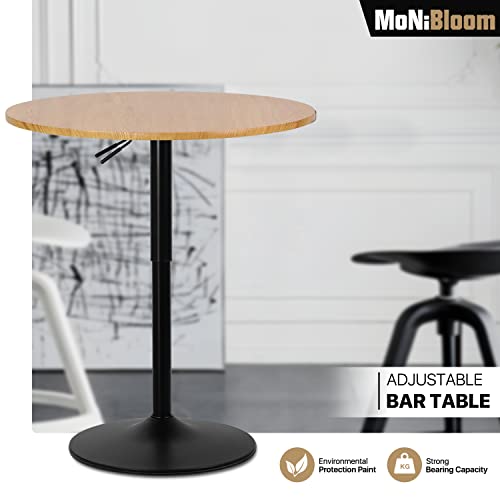 Monibloom Bistro Pub Table Round Bar 39.5''- 49.5" Height-Adjustable Cocktail Table For Dining Room Home Kitchen Patio Bistro, 31 Inch, Natural #TOP6