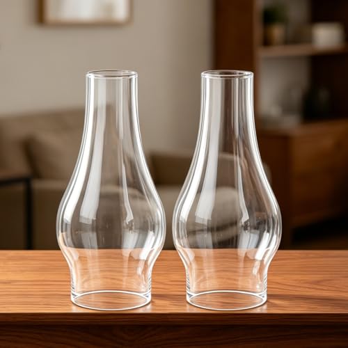 Image of Oil Lamp Chimney Replacement,3 Inch Fitter x 8.3 Inch Tall Kerosene Lamp Globe,Clear Glass Light Globe,Hurricane Lamps Globes Shade Cover,Glass Chimney for Oil Lamps Indoor Use(2 Packs)