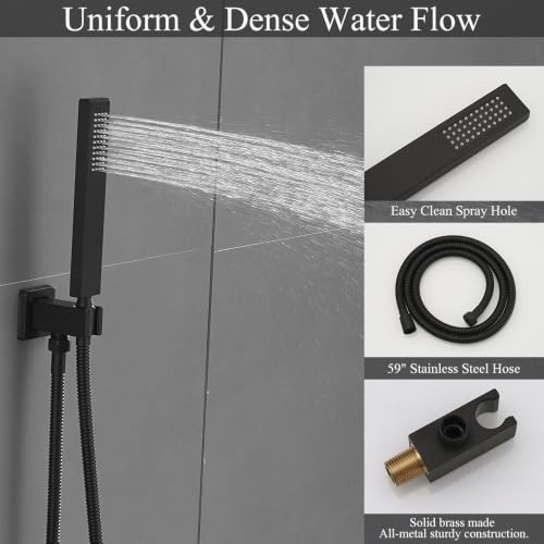 Image of Matte Black Shower System, 8 Inch High Pressure Rain Shower with Handheld, Wall Mount Shower Faucet Set for Bathroom, Rough-in Valve Body and Trim Included