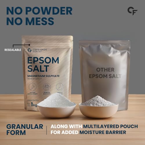 Image of Carbamide Forte Epsom Bath Salts Crystal Granules | Epsom salt for foot soak,bath soak,gardening | Magnesium Sulphate | Epsom Salt for pain relief foot & aches - 1KG (Pack of 2)