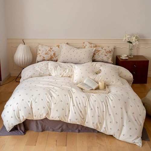 Image of Cherry Duvet Cover Queen Size Red Cherry on White Bedding Set with Zipper Closure 3 Pieces Kids Girls Cherry Pattern Soft Microfiber Comforter Cover Set with 2 Pillowcases