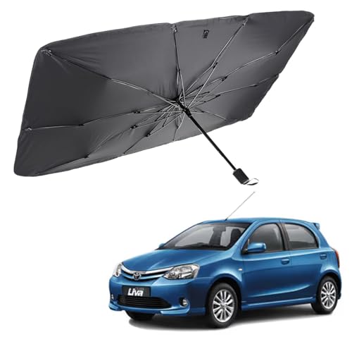 Image of Car Sunshade Windshield Umbrella Sunshade Compatible for Toyota Etios Car Front Window Sun Protection Foldable Sun Shade Full Cover Windshield for Most Vehicles, Black, 1 Piece
