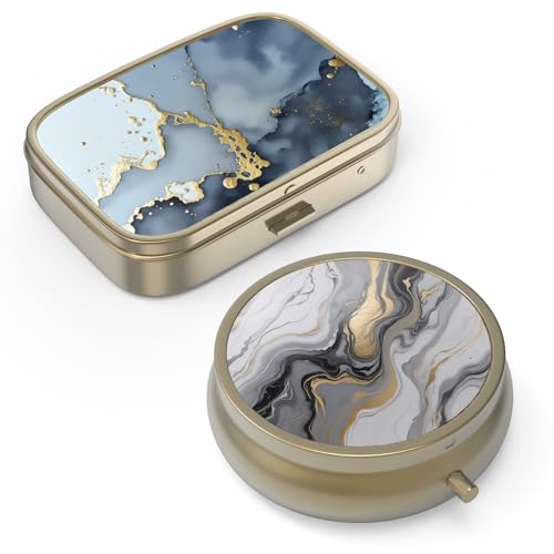 Image of Pill Case Pill Box with Mirror Retro Small Pill Case for Purse or Pocket Bronze Pill Box or Vitamins, Fish Oil, Supplements, Pill Containe Travel Gifts(2PCS)