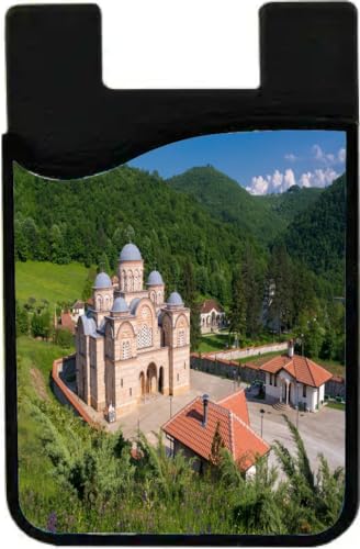 Island Gifting Neoprene Stick-on ID Card Holder for iPhone/Galaxy/Google Android Cases Featuring Image of Celije famou Monasteri Near Valijevo West Serbia