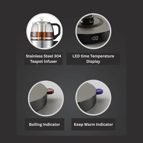 Set eléctrico para té TTAK con tetera de vidrio 1.8L y filtro acero miniatura 3