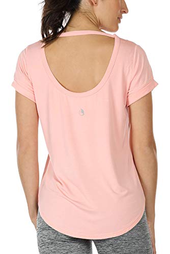 Image of icyzone Open Back Yoga Shirts for Women - Exercise Workout Tops, Athletic Short Sleeves, Running T-Shirts Loose Fit