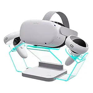 HiBloks VR Stand with LED Light for Oculus Quest 2, Display Holder with Charger for Headest Display & Controller Mount Station for Ques 2/Quest/Rift-s/HTC Vive/Cosmos/Dream 3 /Vavle lndex