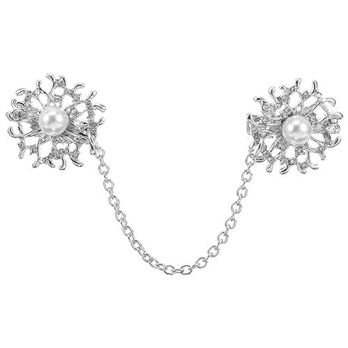 Image of Pearl Sweater Clip for Women:Silver Alloy Cardigan Link Buckle, Retro Collar Brooch for Sweaters, Dresses, Scarves, Jackets, and Coats