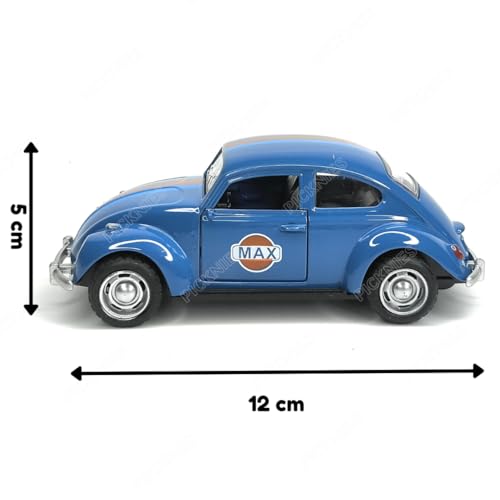 Image of Classic Vintage VW Beetle Diecast Metal Pullback Toy car with Openable Doors for Kids | 1:36 Scale Model | Pull Back | Gift for Boys Girls (Dark Blue)