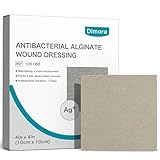 Dimora Upgrade 10 Packs Silver Antibacterial Alginate Wound Dressing Pads，Non-Stick Sterile Gauze，Highly Absorbent & Comfortable，4'' x 4'' Patches