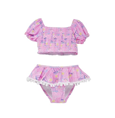 Image of Flap Happy Baby Girls' UPF 50+ Gemma Two Piece Smocked Pom-pom Swimsuit