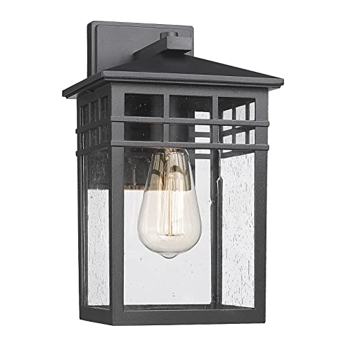 Image of Outdoor Light Fixture Wall Mount, Modern Farmhouse Exterior Wall Sconce with Seeded Glass for Porch, Waterproof Industrial Craftsman Carriage Lantern Lamp Outside for House Patio Yard Garage