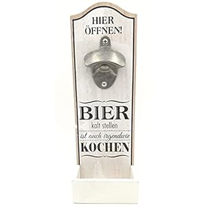 G.H. Robuuste grote muur flessenopener in vintage stijl voor wandmontage van hout, met metalen flesopener, afmetingen 30…