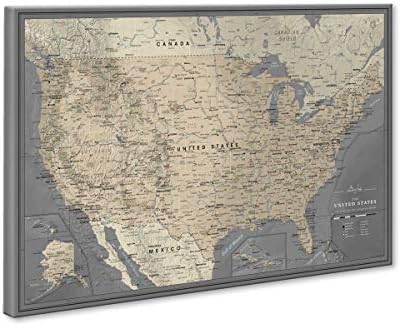 US Wall Map Pin Board on Canvas | Personalized US Travel Map with Push Pins | Track Your Travels on US Map Wall Art | Up to 40" x 59"