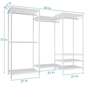 Ulif E13 Heavy Duty Clothes Rack(With 4 Hanger Rods & 8 Shelves) Freestanding Clothing Racks for Hanging Clothes,Adjustable Closet Organizer,Metal Garment Rack 63" W x16 D x77 H,Max Load 900LBS,White Ulif E13 Heavy Duty Clothes RackWith 4 Hanger Rods 8 Shelves Freestanding Clothing Racks for Hanging ClothesAdjustable Closet OrganizerMetal Garment Rack 63 W x16 D x77 HMax Load 900LBSWhite