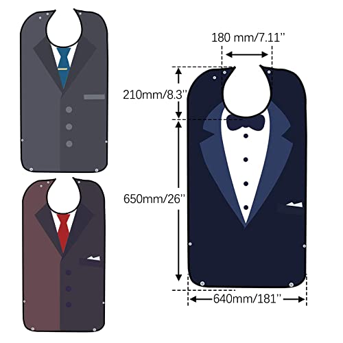 Lyu 3 Pack Adult Bib For Eating-Bow Tie Design-Washable And Reusable Clothing Protector-Senior Adult Bibs For Men &Women-With Optional Crumb Catcher-Adjustable Snap Closure34“ X18” #TOP1