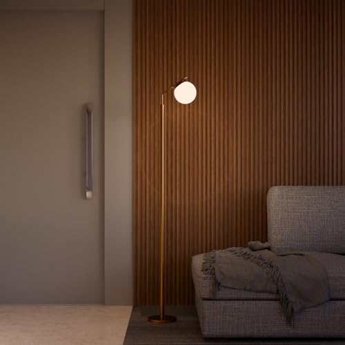 Luminária De Chão Aluminio Com Vidro Globo Fosco Com Lâmpada 3000K Branco Quente Bivolt (Dourado)