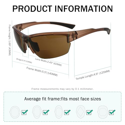 Image of Eyekepper Bifocal Sunglasses for Women Men, Rectangular Frame | Outdoor Sports Bifocal Reading Sunglass, with Readers Built in, Mens Tinted Sun Reader Bifocals, Ladies Cheater,Wrap Half Rim