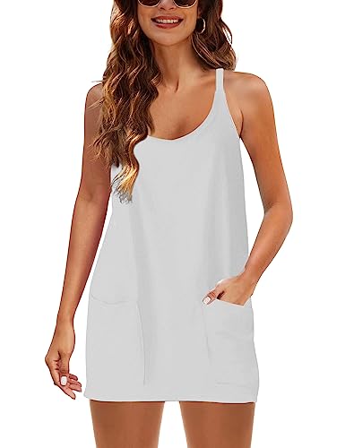 Image of Lianlive Women Athletic Mini Dresses Built-in Shorts Set Summer Sleeveless Sundress Hot Shot Mini Dress