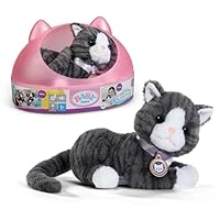 BABY Born Meine Katze Cookie - Kuscheltier mit Sound & Vibration - Inkl. Katzenkörbchen - Funktioniert mit Batterien - Geeignet für Kinder ab 1 Jahr