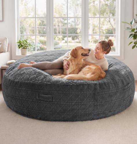 Image of 6FT Bean Bag Chair Oversized Bean Bags for Adults Large Bean Bag Beanbag Chair Washable Cover Quilted Plush Bean Bags Giant Memory Foam Bean Bag Chairs for Adults Pocket Bedrooms Living Room(Darkgrey)