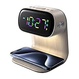 YIDPU Digital Alarm Clock with Wireless Fast Charging Station 15W Touch Smart Lamp for Bedside,3 Colors Nightlight Touch Night Lamp for Heavy Sleepers Bedroom, Living Room,Included Cable No Adapter