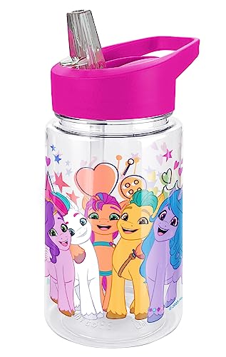 LOGOVISION My Little Pony: Make Your Mark Kids Tritan Plastic Water Bottle with Straw Lid and Handle Reusable Tumbler for Toddlers, Unisex for Girls and Boys, 12oz, Big Pony Group