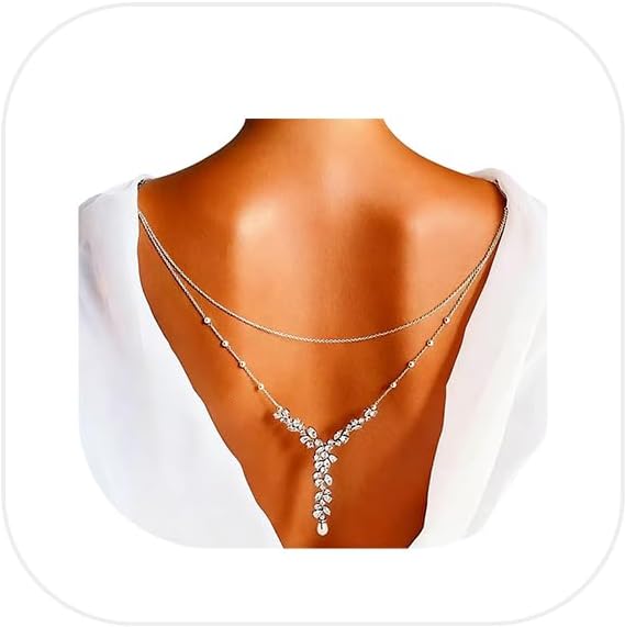 Sexy Layered Rhinestone Flower Back Chain Festival Pearl Backless Body Jewelry Bridal Wedding Pearl Backdrop Dress Accessories Jewelry for Women