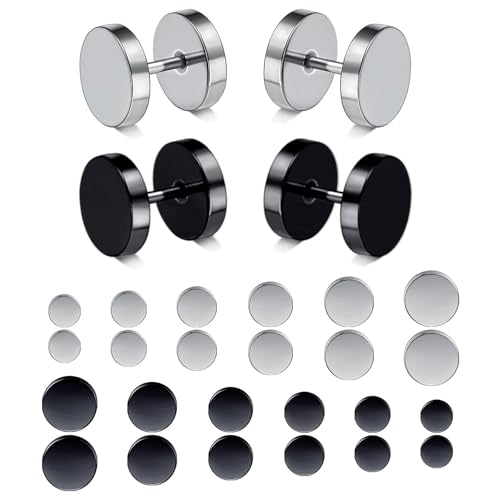 MDFUN 316L Stainless Steel Stud Earrings for Men Women Screw Flat Back Earrings Faux Gauges Ear Dot Stud Earrings 4-9 MM