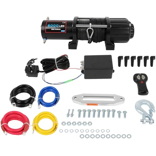 AUTOMUTO Winch Eléctrico ATV UTV 6000 Lbs Cuerda Sintética